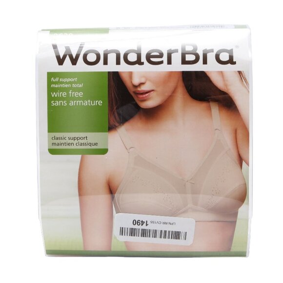 WonderBra Full Support Wire Free Bra Stretch Eyelet Bow Neutral Beige 36C NEW - Picture 2 of 15